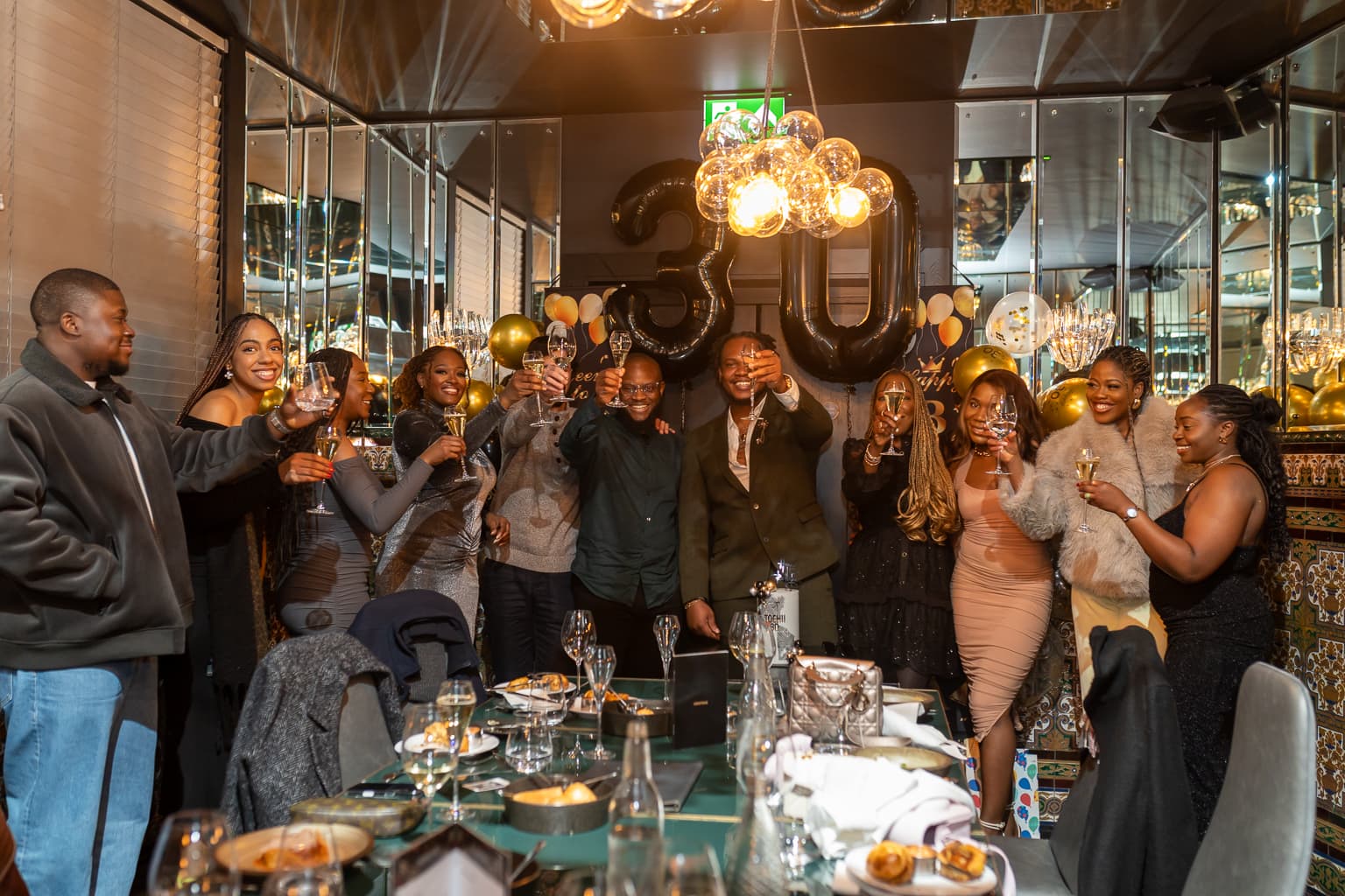 Tochii's 30th birthday celebration with friends toasting with champagne